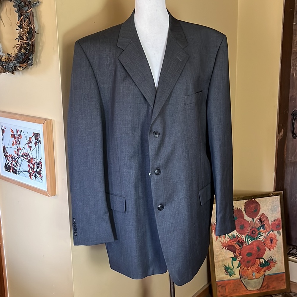 MARC ENZO Size 43L Gray Suit Mens 2-Piece Blazer Pant Wool Suspender Button NEW